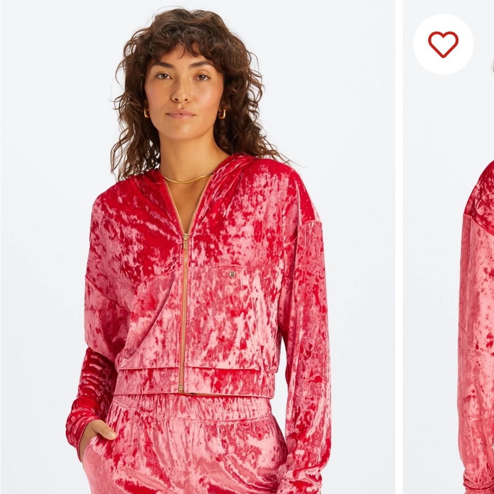 NWT Fabletics Velour Zip-Up Jacket in Red